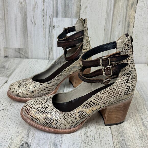 Freebird Randi Snakeskin Leather Boho Buckle Chunky Heels Booties Sandals size 8 - Picture 3 of 12
